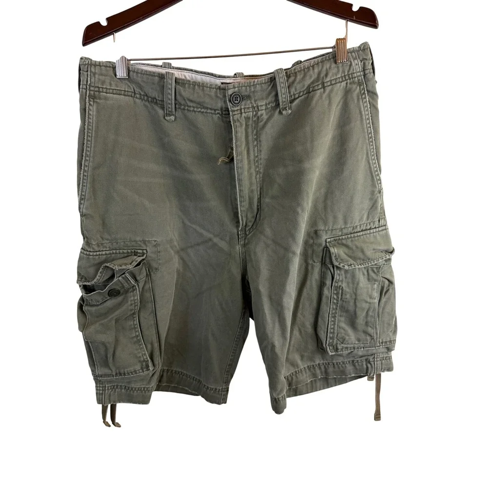 Abercrombie & Fitch Cargo Shorts Mens 33 Green Cotton Distressed